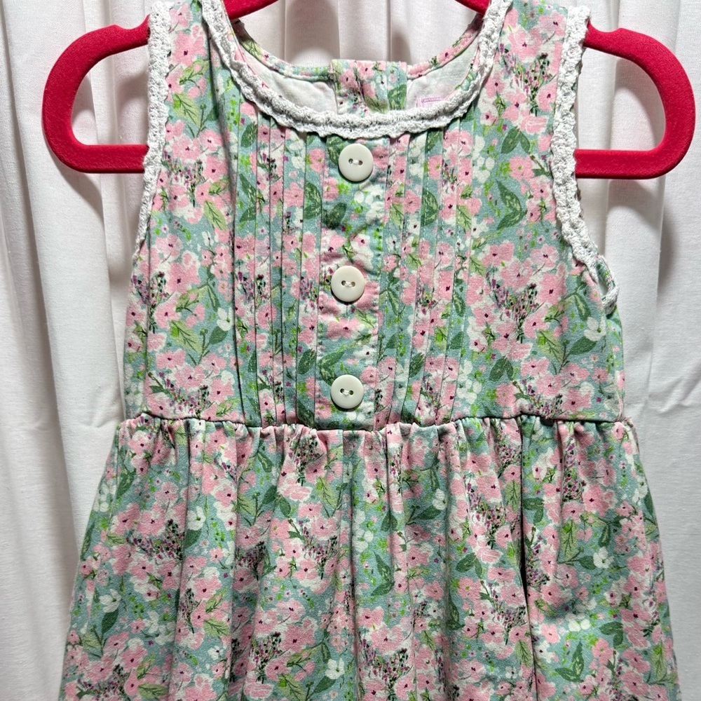 Sweet Honey Girls Floral Pink & Green Sleeveless Dress